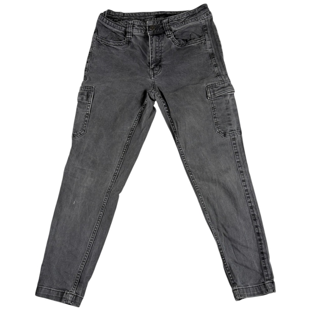 prAna Skinny Jeans Womens 8 Gray Denim Stretch Dark Wash Cargo Pockets Casual